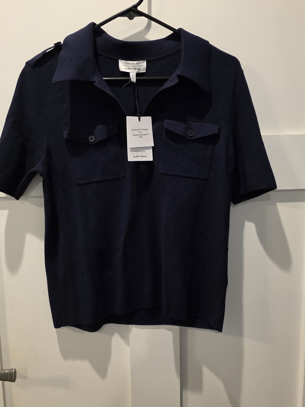 & OTHER STORIES Fitted Uniform Detail Polo Sweater Women's L Navy Paris Atelier - Picture 2 of 15